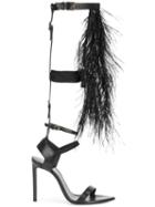 Saint Laurent Ostrich Feather Embellished Sandals - Black