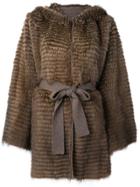 Liska Belted Fur Coat - Brown