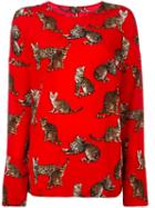 Dolce & Gabbana Zambia Bengal Cat Print Blouse, Women's, Size: 40, Red, Silk