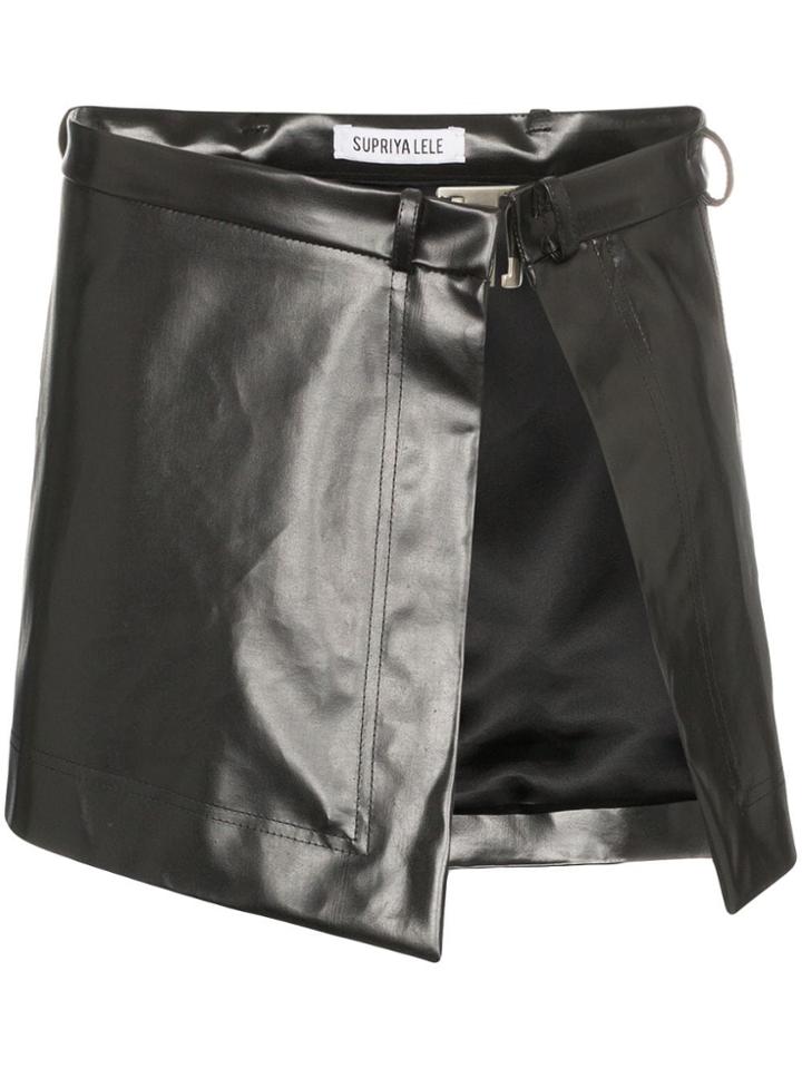 Supriya Lele Asymmetric Faux-trimmed Rubber Apron Skirt - Black