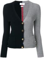 Thom Browne Half-and-half Rib Knit V-neck Wool Cardigan - Blue