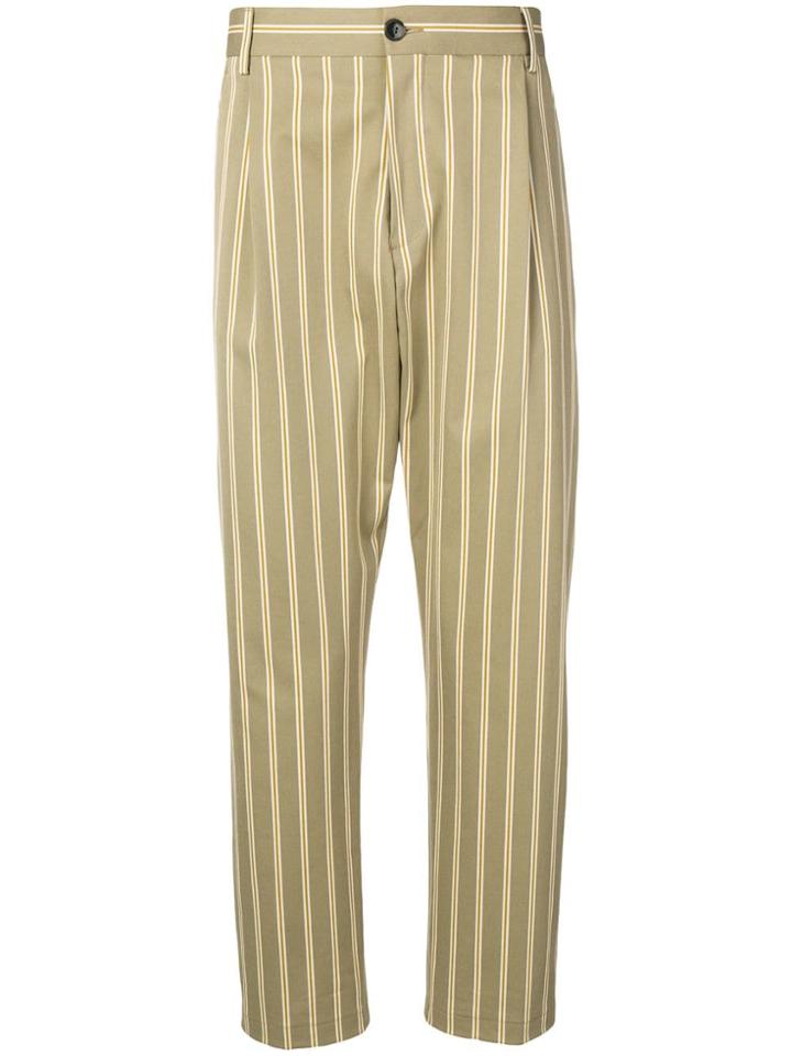 Closed Striped Tailored Cropped Trousers - Green