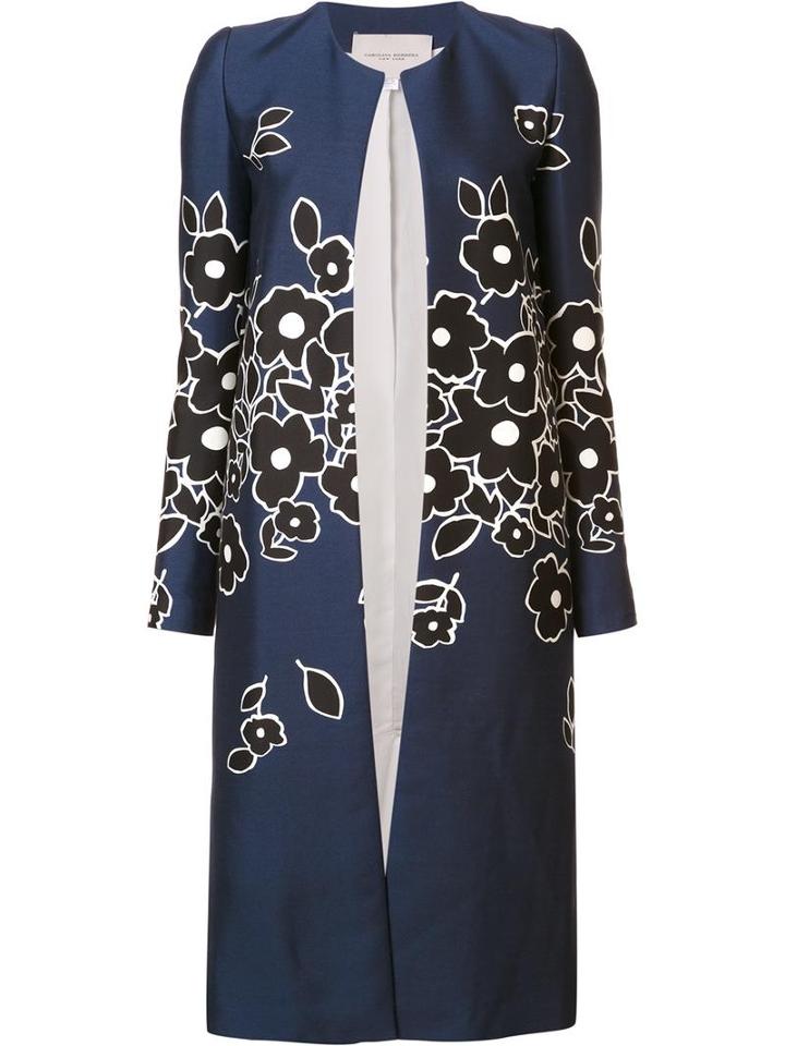 Carolina Herrera Concealed Fastening Floral Coat, Women's, Size: 10, Blue, Silk/wool