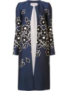 Carolina Herrera Concealed Fastening Floral Coat, Women's, Size: 10, Blue, Silk/wool
