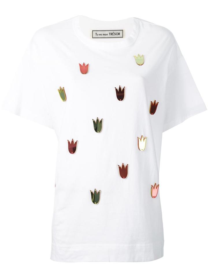 Tu Es Mon Tresor Floral Appliqué T-shirt