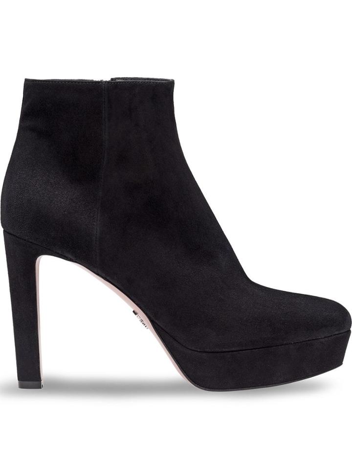 Prada Suede Platform Booties - Black