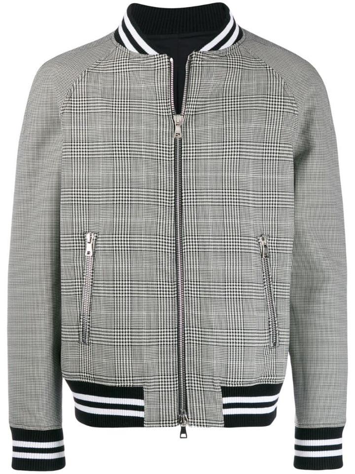 Balmain Checked Bomber Jacket - Black