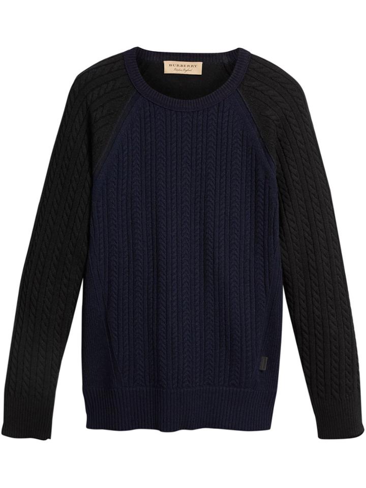 Burberry Cashmere Two-tone Cable Knit Sweater - Blue