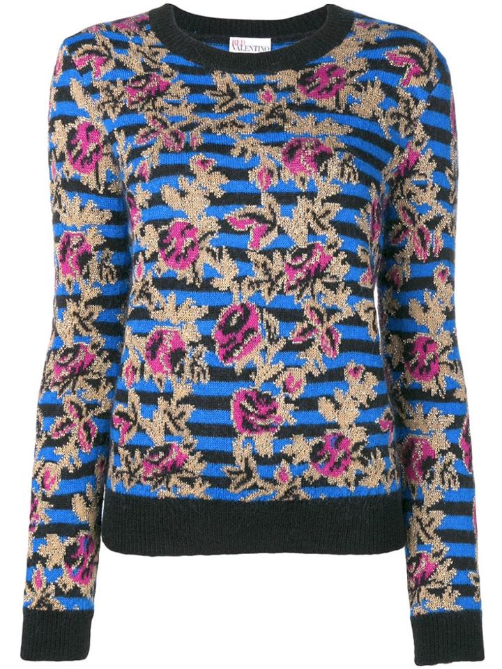 Red Valentino Metallic Floral Striped Jumper - Blue