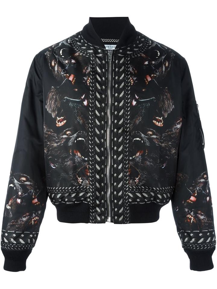 Givenchy Baboon Print Bomber Jacket, Men's, Size: 50, Black, Polyamide/polyester/cupro/wool