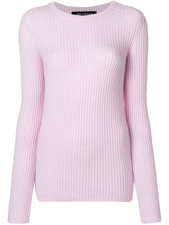 Iris Von Arnim Round Neck Long Sleeve Jumper - Pink & Purple