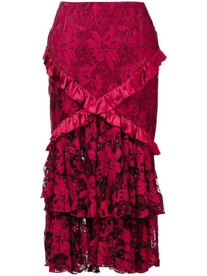 Romance Was Born 'crimson Magnolia' Skirt, Women's, Size: 10, Red, Silk/cotton/nylon