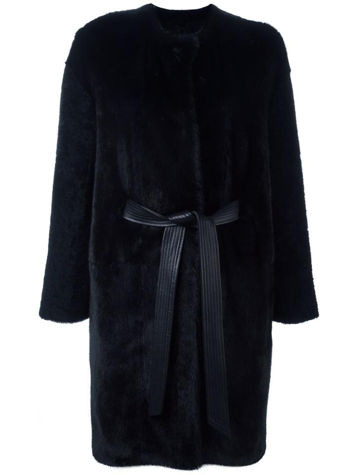 Liska Belted Fur Coat - Blue