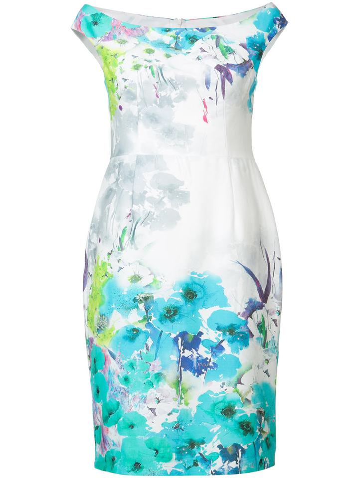 Black Halo - Off Shoulder Floral Dress - Women - Cotton/spandex/elastane - 4, White, Cotton/spandex/elastane