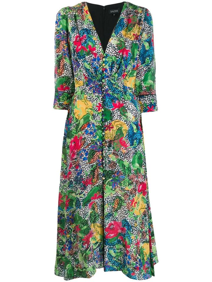 Saloni Floral V-neck Dress - Green