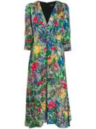 Saloni Floral V-neck Dress - Green