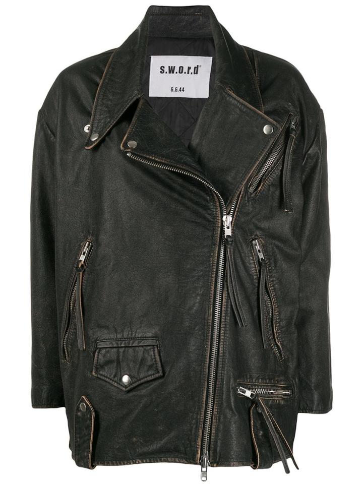 S.w.o.r.d 6.6.44 Oversized Biker Jacket - Black