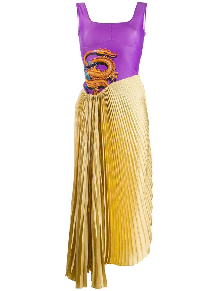 Marine Serre Asymmetric Pleated Dress - Purple