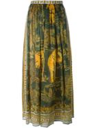 Valentino Elephant Print Maxi Skirt, Women's, Size: 42, Green, Cotton