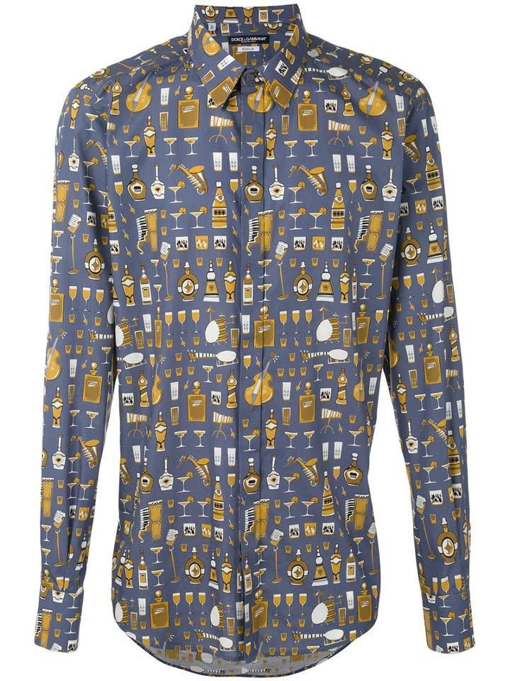 Dolce & Gabbana - Musical Instrument Print Shirt - Men - Cotton - 39, Blue, Cotton