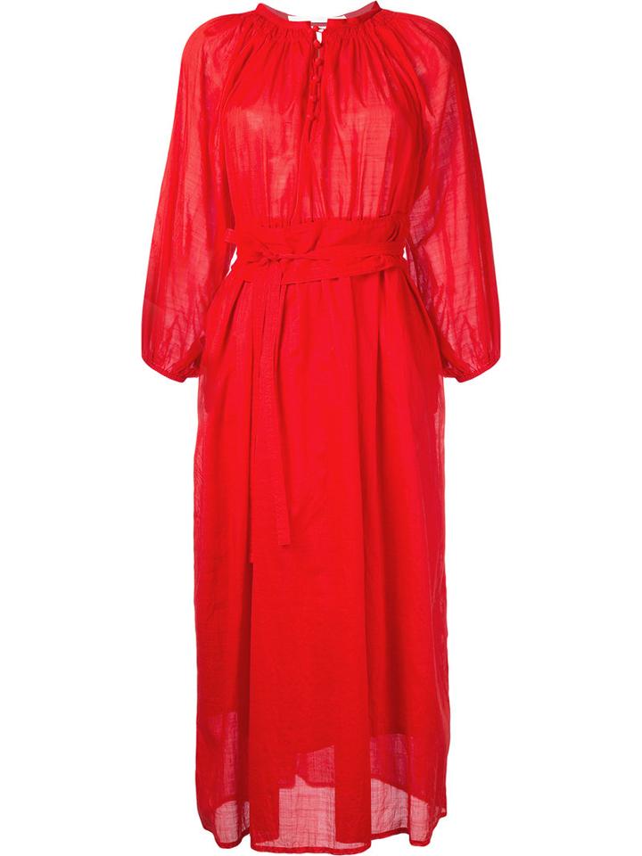 Cityshop - Belted Button Down Dress - Women - Cotton - One Size, Red, Cotton