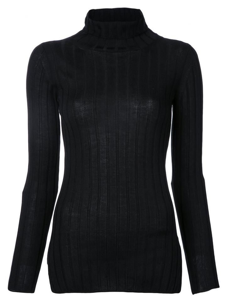 Cityshop Ribbed Turtle Neck Sweater, Women's, Black, Tencel/wool