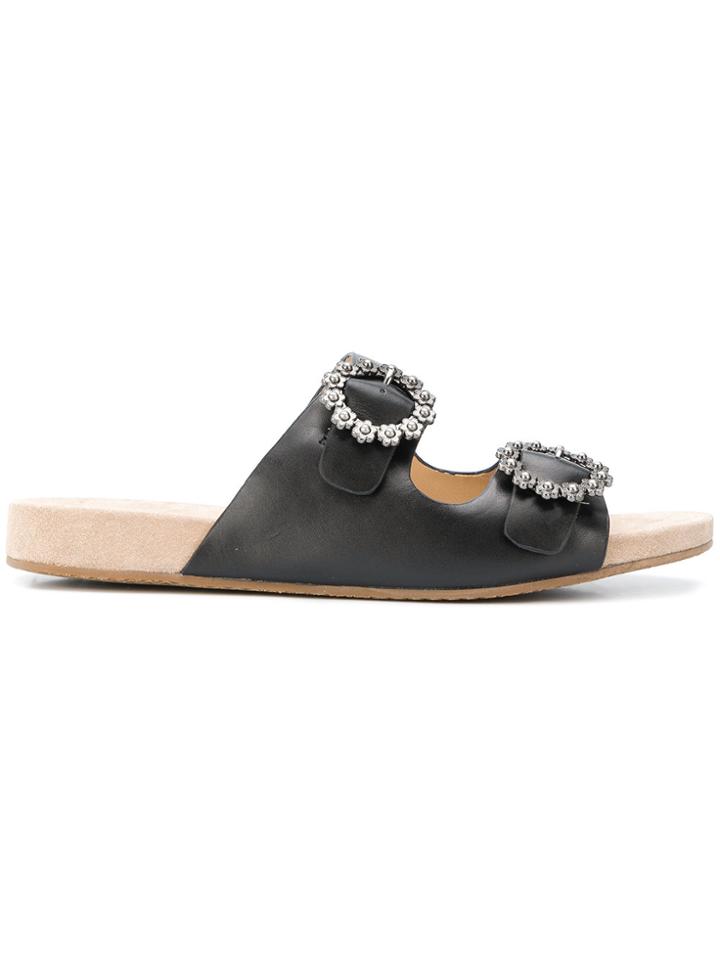 Michael Michael Kors Flower Buckle Slides - Black