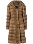 Liska Valencia Hooded Fur Coat - Brown