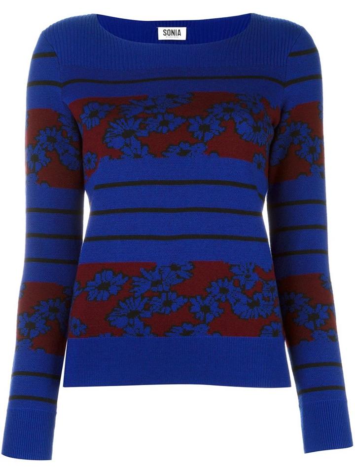 Sonia By Sonia Rykiel Flower Intarsia Jumper, Women's, Size: Small, Blue, Acrylic/wool
