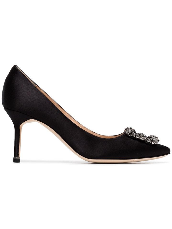 Manolo Blahnik Black Hangisi 70 Silk Satin Pumps