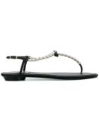 René Caovilla Pearl Embellished Thong Sandals - Black