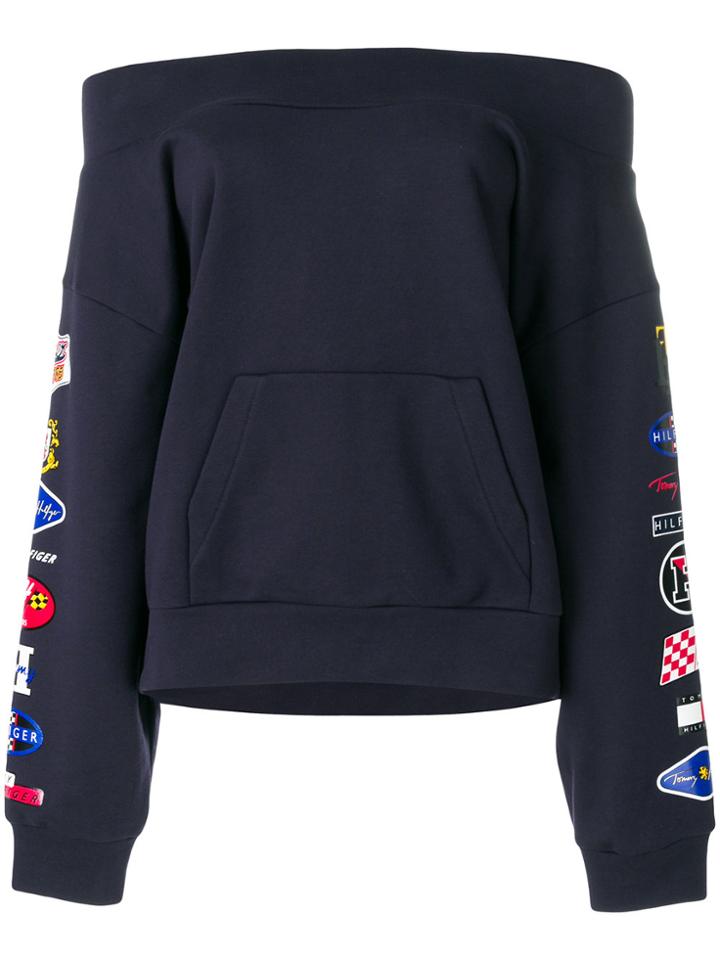 Tommy Hilfiger Off Shoulder Racing Sweatshirt - Blue