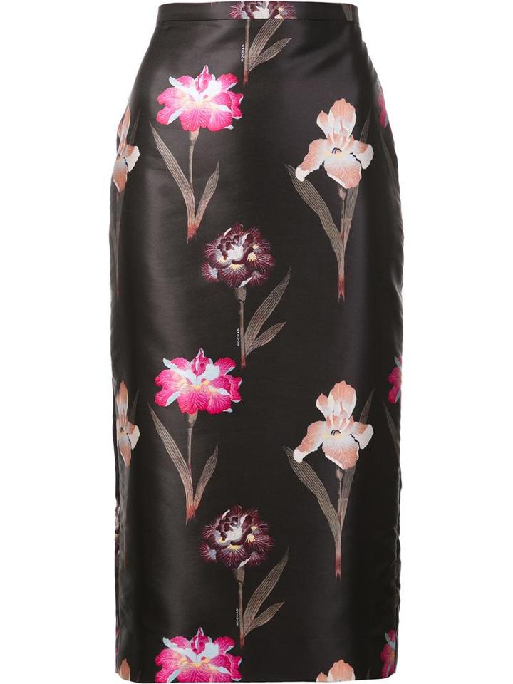 Rochas Floral Print Pencil Skirt, Women's, Size: 38, Black, Polyester/silk