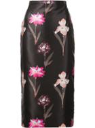 Rochas Floral Print Pencil Skirt, Women's, Size: 38, Black, Polyester/silk