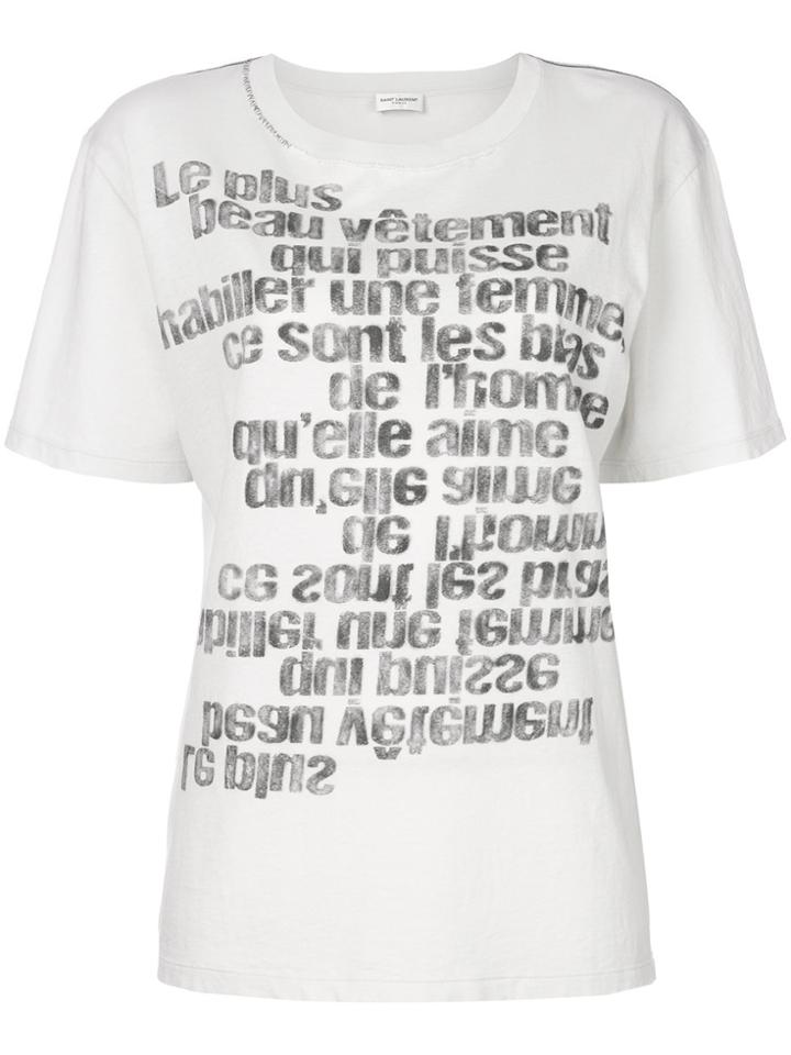 Saint Laurent Mirrored Slogan Print T-shirt - White