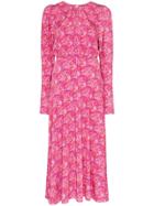 Rotate Floral Print Draped Midi Dress - Pink