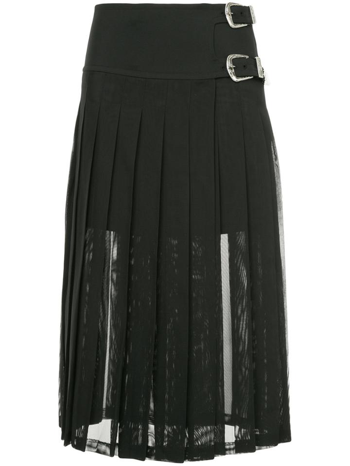 Toga Pulla Belted Pleated Sheer Midi Skirt - Black