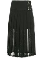 Toga Pulla Belted Pleated Sheer Midi Skirt - Black