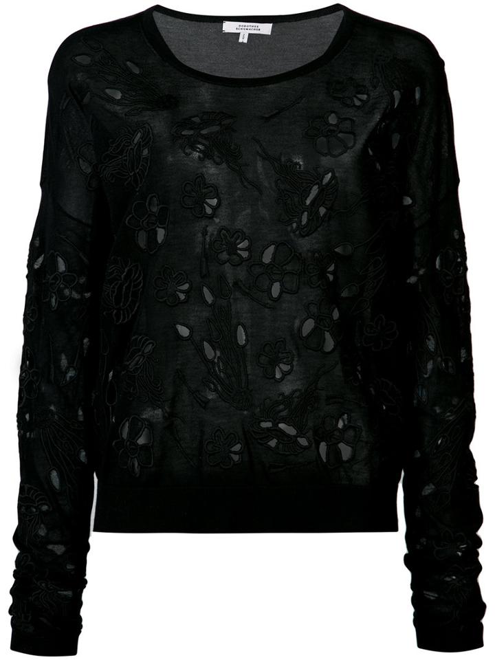 Dorothee Schumacher Cut Out Floral Embroidered Jumper, Women's, Size: 3, Black, Cotton