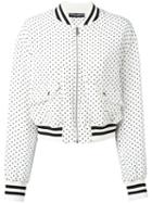 Dolce & Gabbana Polka Dot Bomber Jacket, Women's, Size: 40, White, Silk/polyester