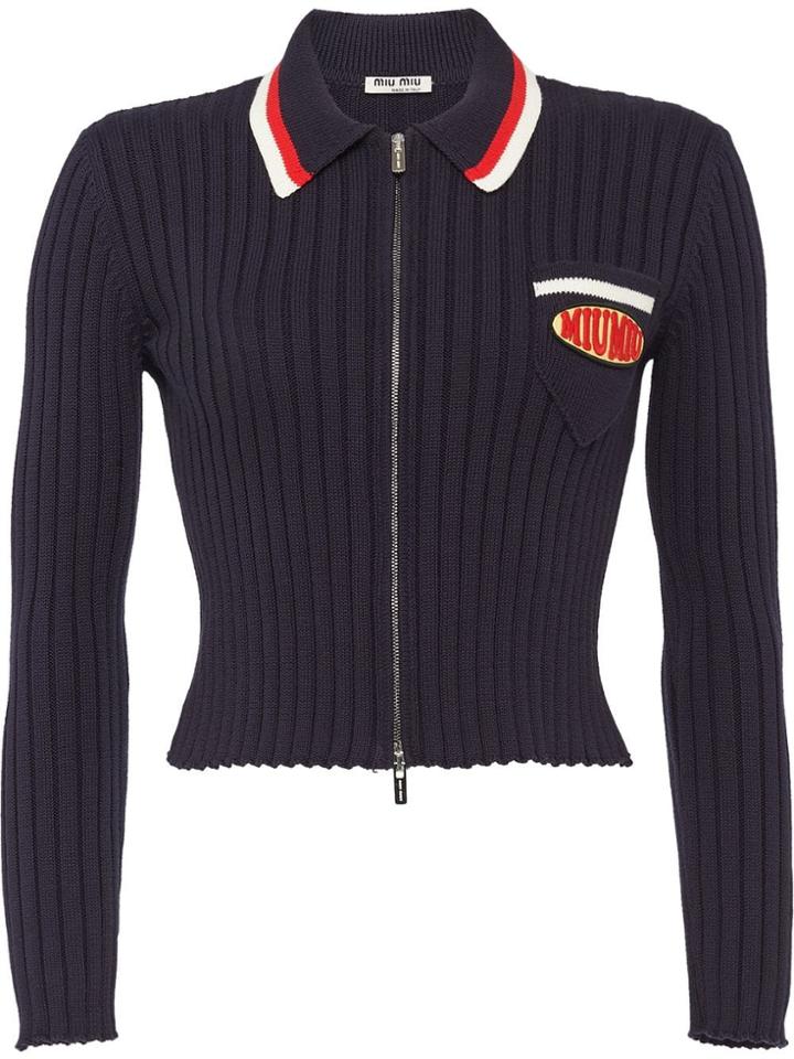 Miu Miu Ribbed Cardigan - Blue