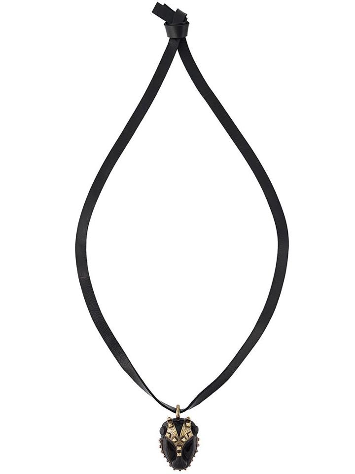 Valentino Garavani Mask Pendant Necklace, Women's, Black, Brass/wood/leather
