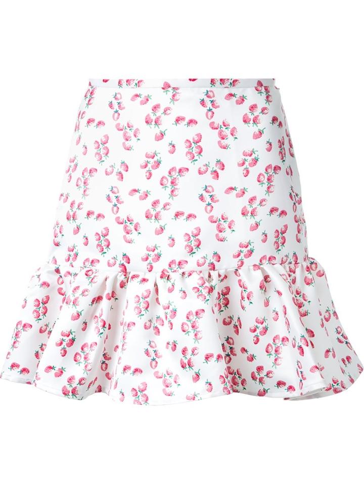 Dresscamp Strawberry Print Peplum Skirt, Women's, Size: 38, White, Polyester
