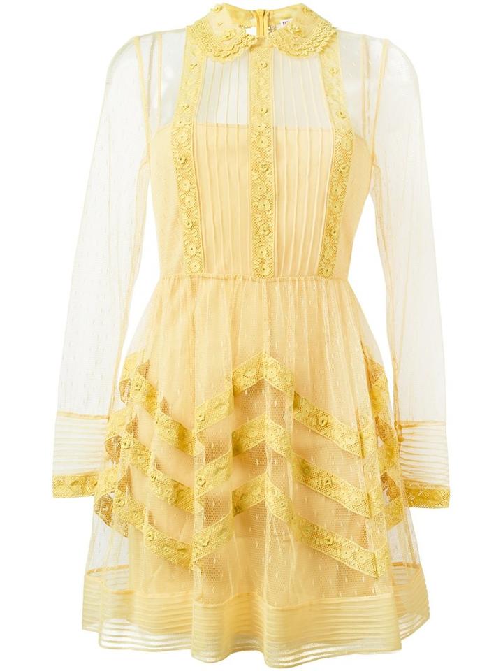 Red Valentino Lace Trim Sheer Tulle Dress, Women's, Size: 38, Yellow/orange, Polyester/silk/cotton