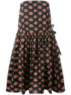 Prada Lip Print Strapless Dress, Women's, Size: 38, Black, Cotton/spandex/elastane