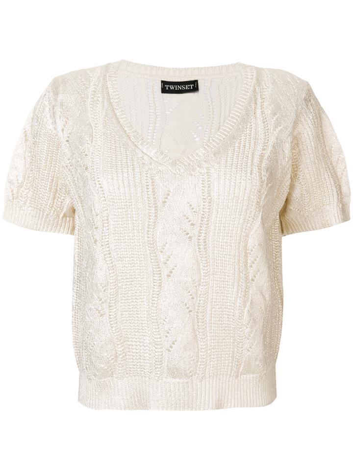 Twin-set Cable Knit Shortsleeved Top - Metallic