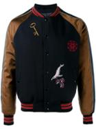 Lanvin Patch Applique Varsity Jacket, Men's, Size: 50, Blue, Cotton/polyurethane/cupro/virgin Wool