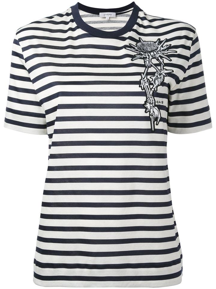 Carven - Floral Patch Striped T-shirt - Women - Cotton - L, Blue, Cotton
