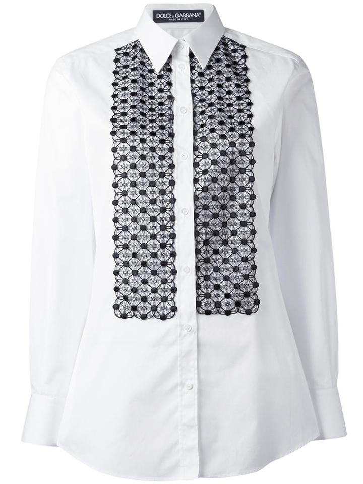 Dolce & Gabbana Embroidered Bib Shirt, Women's, Size: 40, White, Cotton/polyester