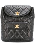 Chanel Vintage Drawstring Quilted Backpack - Black